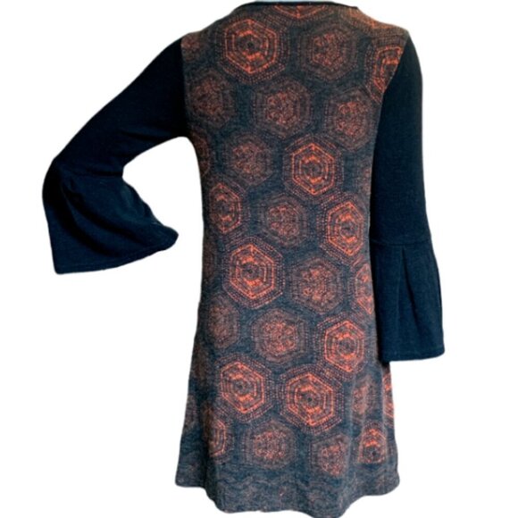 Aryeh BOHO Mod Knit Dress Bell Sleeve Geometric Print Sz S Black Multicolor #20E - Picture 5 of 8